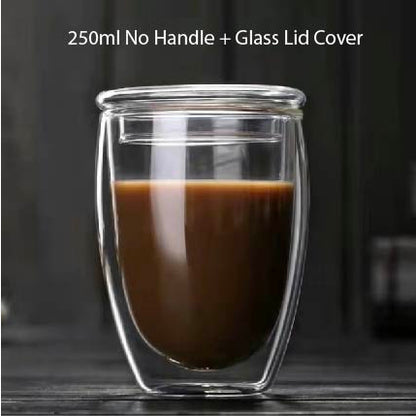 (Ready Stock)Coffee Espresso Tea Double Wall Borosilicate Glass Cup Mug Handle 80ml 150ml 250ml 350ml 450ml