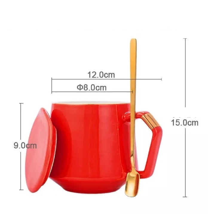 (READY STOCK)Coffee Tea Mug With Lid And Spoon Ceramic Creative Nordic Style 360ml