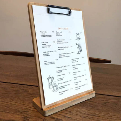 (Ready Stock)Wooden Holder Menu Service Stand Support Notes Clamps A4 A5 Restaurant Cafe Sign Display