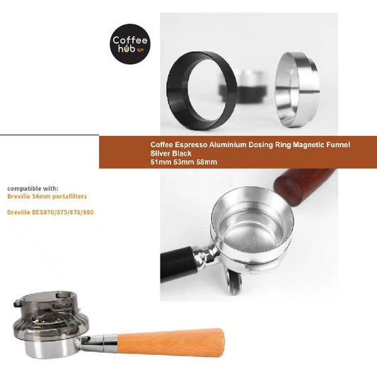 (Ready Stock)Coffee Espresso Aluminium Dosing Ring Magnetic Funnel Silver Black 51mm 53mm 58mm