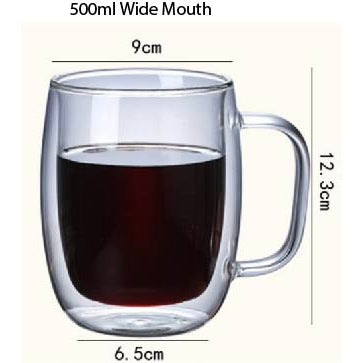 (Ready Stock)Coffee Espresso Tea Double Wall Borosilicate Glass Cup Mug Handle 80ml 150ml 250ml 350ml 450ml