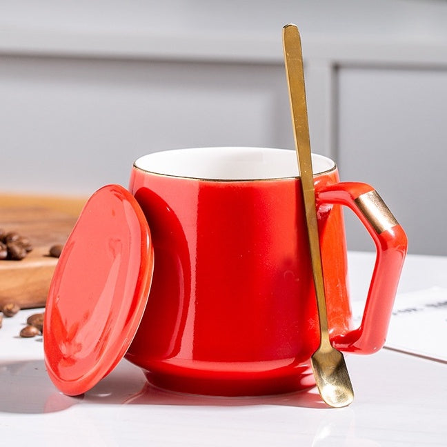 (READY STOCK)Coffee Tea Mug With Lid And Spoon Ceramic Creative Nordic Style 360ml