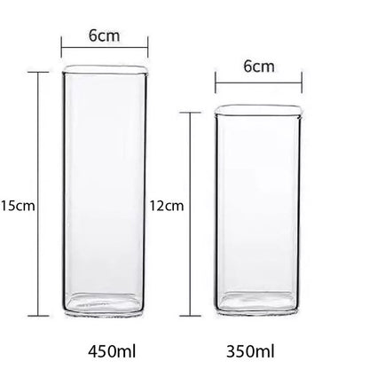 (READY STOCK)Transparent Clear Glass Tea Milk Coffee Dessert Cup Square Round Shape 350ml 450ml