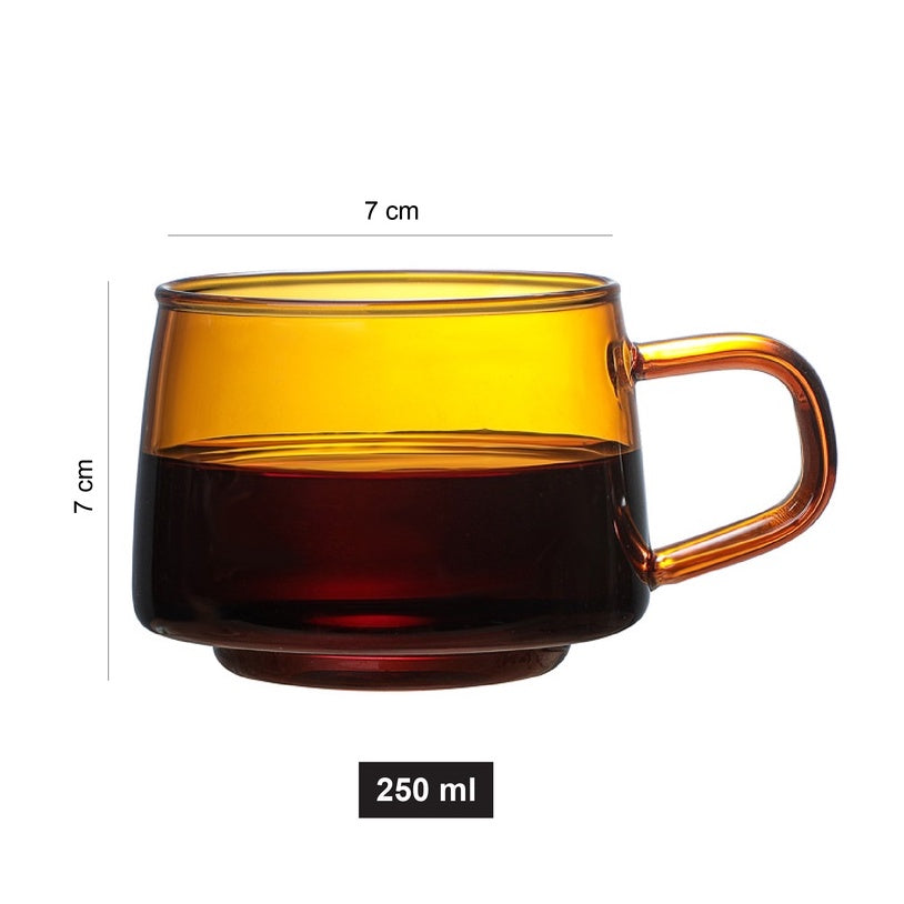 (Ready Stock)Coffee Espresso Tea Juice Milk Water Mug High Borosilicate Glass Cup Handle Vintage Sepia Col 250ml 300ml