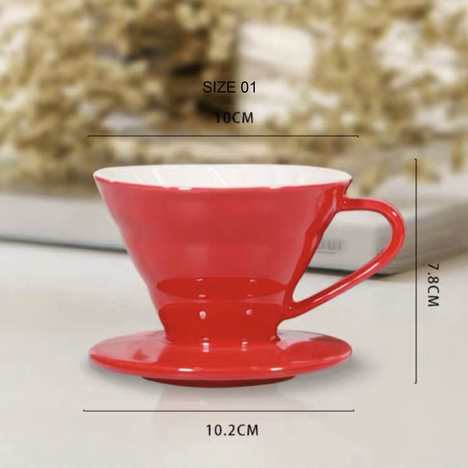 (Ready Stock)Coffee Dripper V60 Filter Coffee Size 01 02 Ceramic White Red Black