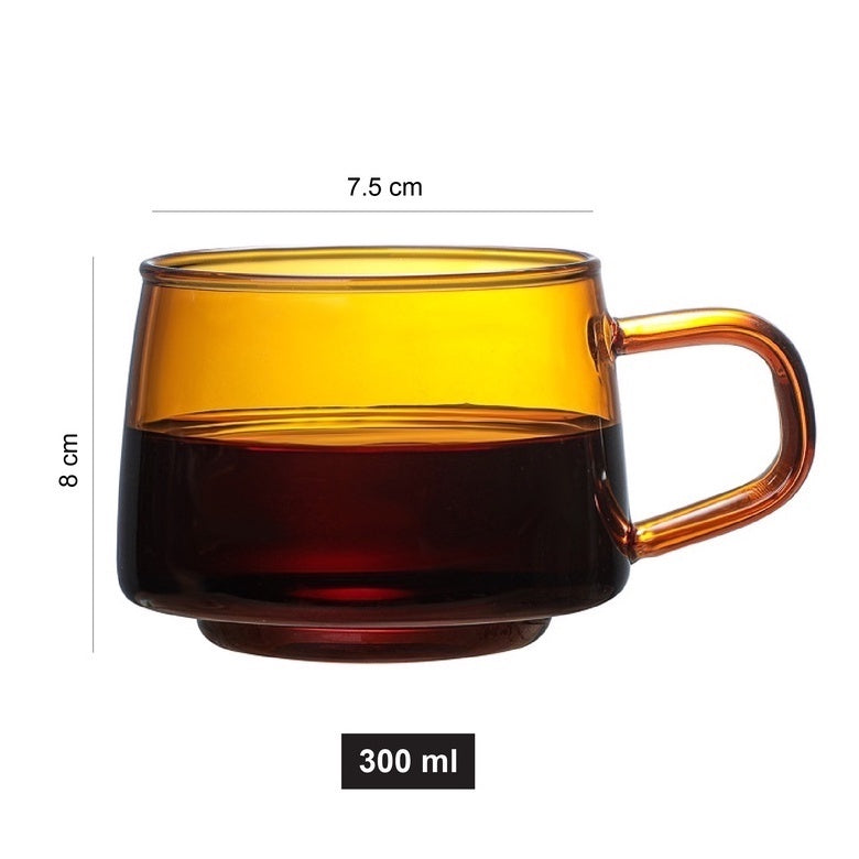 (Ready Stock)Coffee Espresso Tea Juice Milk Water Mug High Borosilicate Glass Cup Handle Vintage Sepia Col 250ml 300ml