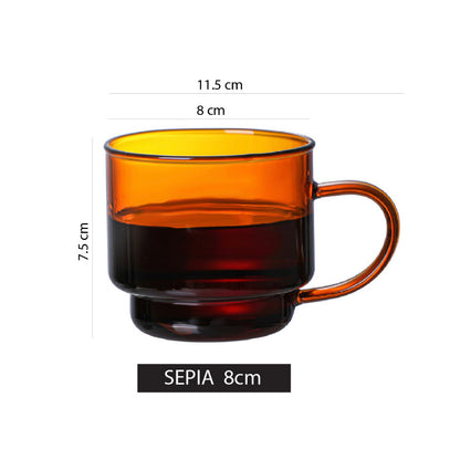 (Ready Stock)Coffee Espresso Tea Juice Milk Water Mug High Borosilicate Glass Cup Handle Vintage Sepia Col 250ml 300ml