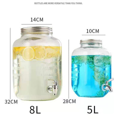 (Ready Stock)8L Glass Jar Jucie Dispenser Glass Drink Dispenser With Tap and Stand Party Home