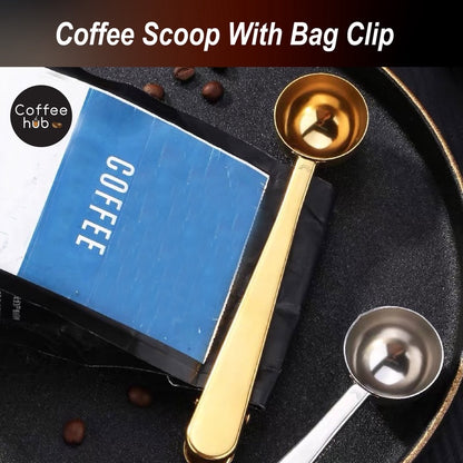 (Ready Stock)Coffee Espresso Tea Stainless Steel Measuring Scoop Spoon cum Fresh Sealing Clip