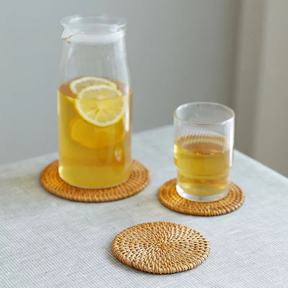 (Ready Stock)Coffee Drink Cup Woven Rattan Coaster Hand Made Nature Design Heat Insulation Decoration