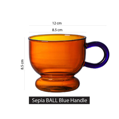 (Ready Stock)Coffee Espresso Tea Juice Milk Water Mug High Borosilicate Glass Cup Handle Vintage Sepia Col 250ml 300ml