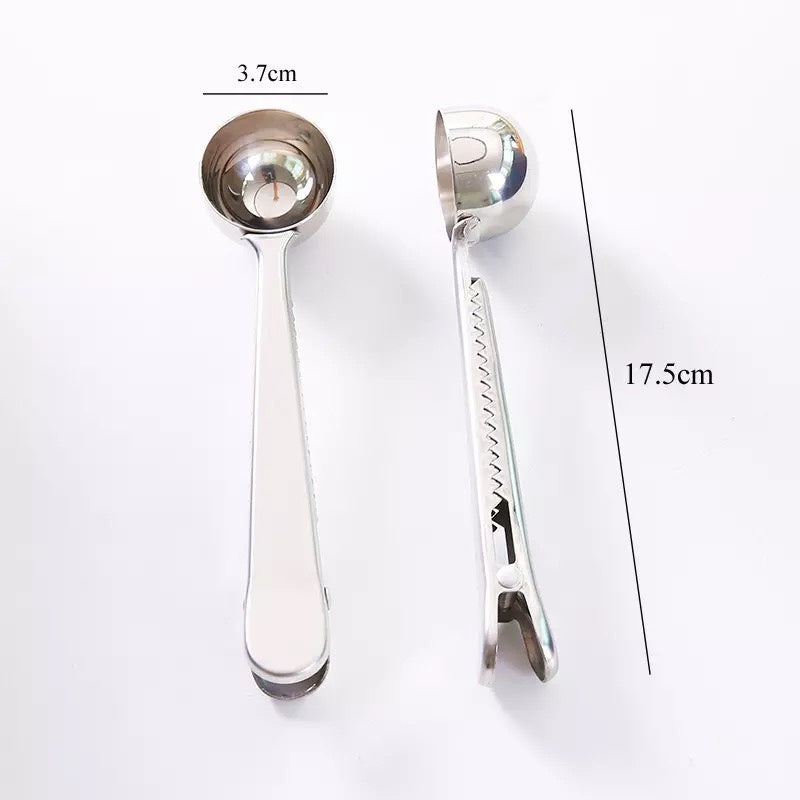 (Ready Stock)Coffee Espresso Tea Stainless Steel Measuring Scoop Spoon cum Fresh Sealing Clip