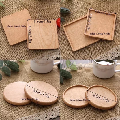 (READY STOCK) Coffee Cup Wood Coaster Square Round Resistant Heat Drink Mat Cup Pad Non Slip 8.8cm