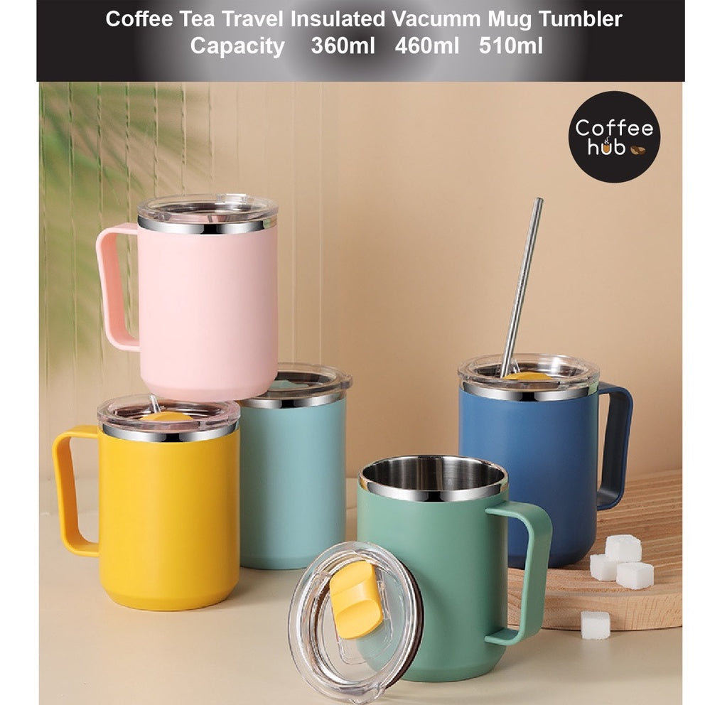 (Ready Stock)Coffee Tea Travel Sports Insulated Vacuum Mug Tumbler 360ml 460ml 510ml Stainless Steel With Lid