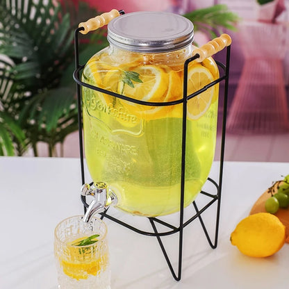 (Ready Stock)8L Glass Jar Jucie Dispenser Glass Drink Dispenser With Tap and Stand Party Home