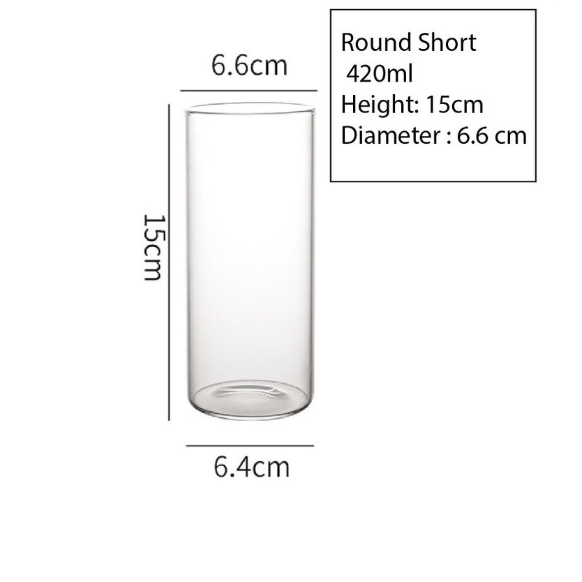 (READY STOCK)Transparent Clear Glass Tea Milk Coffee Dessert Cup Square Round Shape 350ml 450ml