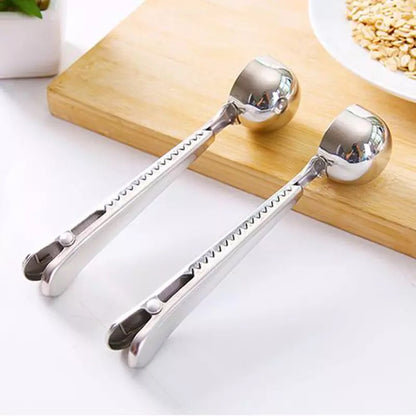 (Ready Stock)Coffee Espresso Tea Stainless Steel Measuring Scoop Spoon cum Fresh Sealing Clip