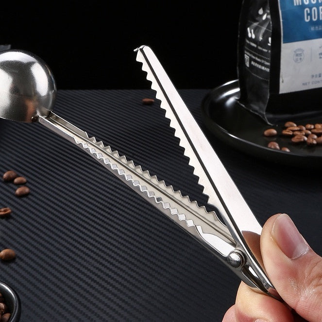 (Ready Stock)Coffee Espresso Tea Stainless Steel Measuring Scoop Spoon cum Fresh Sealing Clip