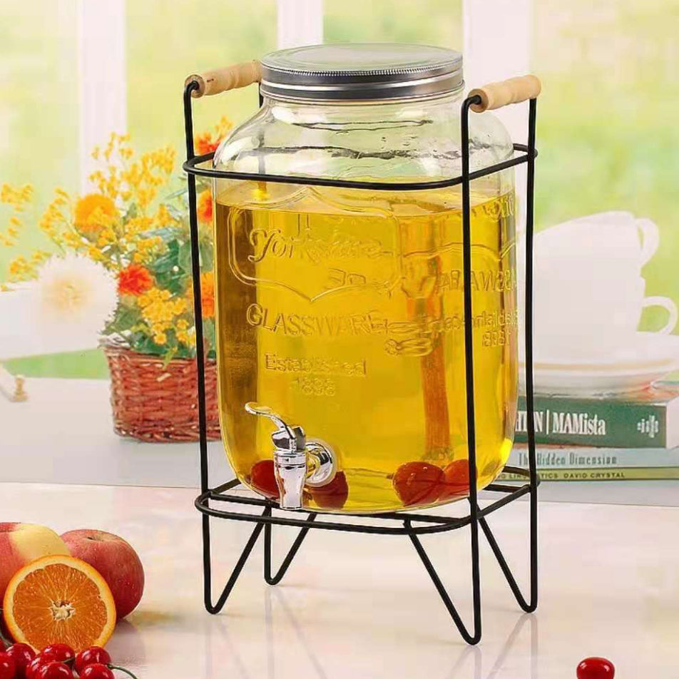 (Ready Stock)8L Glass Jar Jucie Dispenser Glass Drink Dispenser With Tap and Stand Party Home