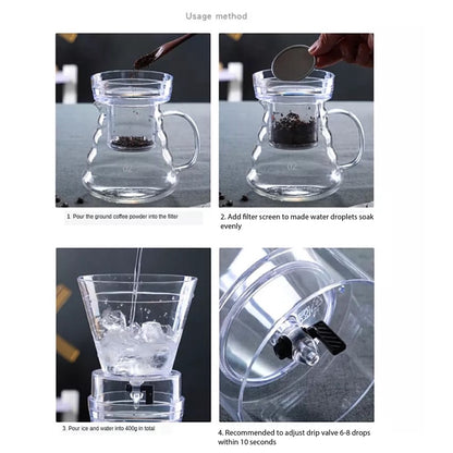 (READY STOCK)Coffee Ice Drip Pot Cold Brew Coffee Maker Glass Server Immersion Extraction 500ml Capacity