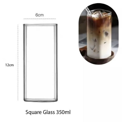 (READY STOCK)Transparent Clear Glass Tea Milk Coffee Dessert Cup Square Round Shape 350ml 450ml