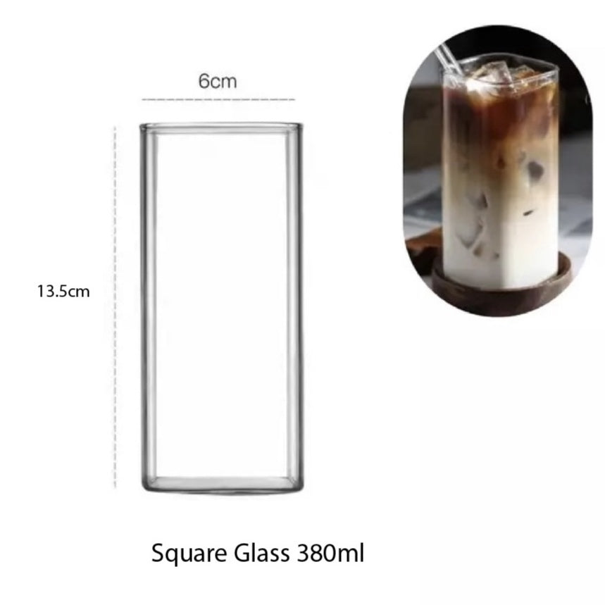 (READY STOCK)Transparent Clear Glass Tea Milk Coffee Dessert Cup Square Round Shape 350ml 450ml