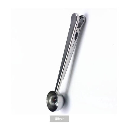 (Ready Stock)Coffee Espresso Tea Stainless Steel Measuring Scoop Spoon cum Fresh Sealing Clip