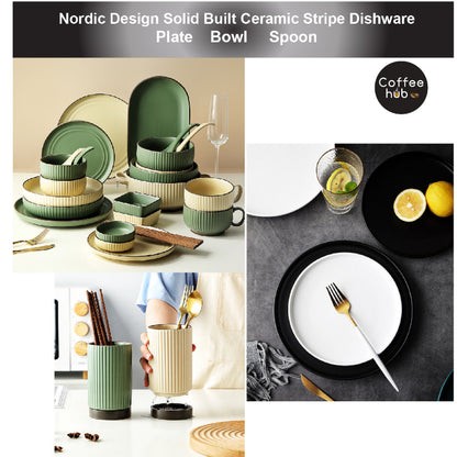 (READY STOCK)Nordic Ceramic Dish Set Household Bowl / Plate / Spoon Vertical Stripe Tableware