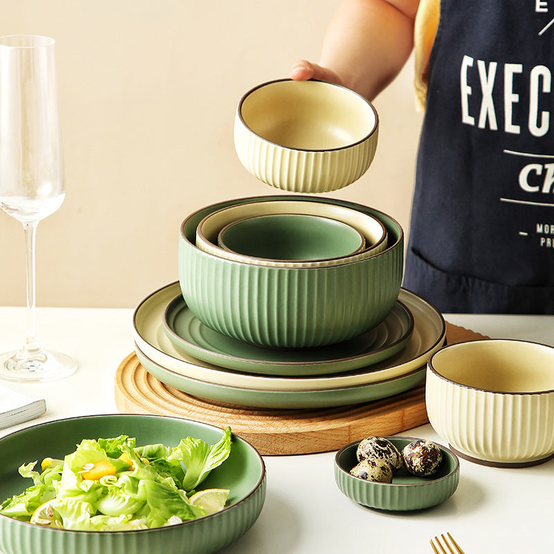 (READY STOCK)Nordic Ceramic Dish Set Household Bowl / Plate / Spoon Vertical Stripe Tableware