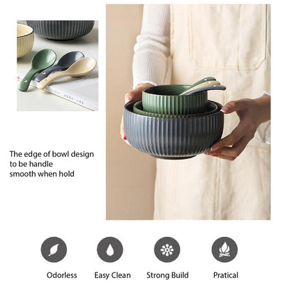 (READY STOCK)Nordic Ceramic Dish Set Household Bowl / Plate / Spoon Vertical Stripe Tableware