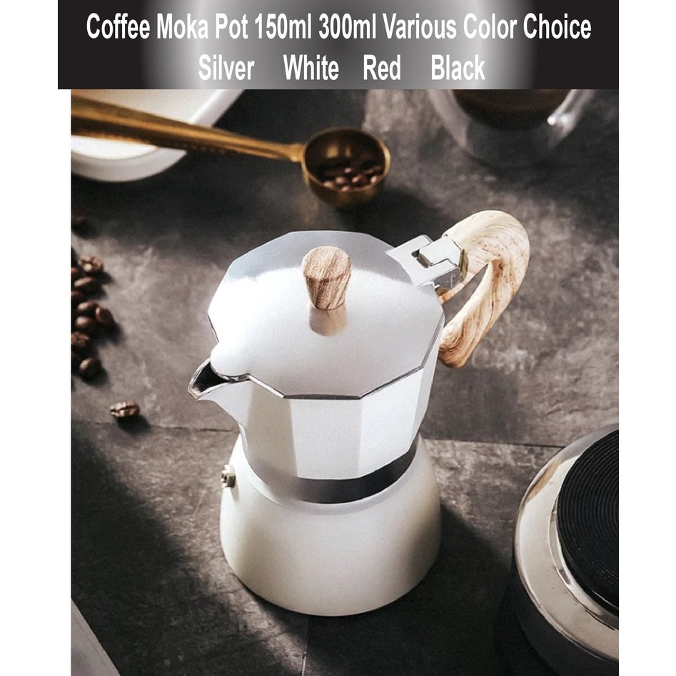 (Ready Stock)Espresso Coffee Maker Italian Style Moka Pot Stove Top 150ml 300ml Various Cols Choice Premium Quality