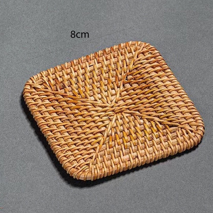 (Ready Stock)Coffee Drink Cup Woven Rattan Coaster Hand Made Nature Design Heat Insulation Decoration