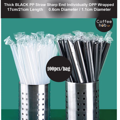 (READY STOCK)Coffee Boba Milk Tea PP Straw Café Supplies 21cm Length ±100pcs/bag 0.6cm 1.1cm(OPP Wrapped)