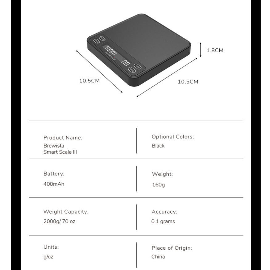 (Ready Stock)BREWISTA 2kg 0.1g Mini High Accurate Digital Coffee Espresso Machine SMART Scale LED
