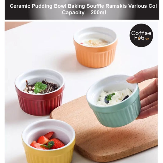 (READY STOCK)Baking Dessert Cake Caramel Pudding Bowl Ceramic Ramekins Soufflé Baking Cup Oven High Temperature