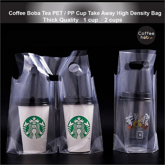 (READY STOCK)Paper Cup Plastic Bag Thickened Disposable Take Away Packaging Bag Milk Tea Beverage 100pcs