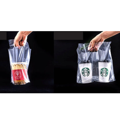 (READY STOCK)Paper Cup Plastic Bag Thickened Disposable Take Away Packaging Bag Milk Tea Beverage 100pcs