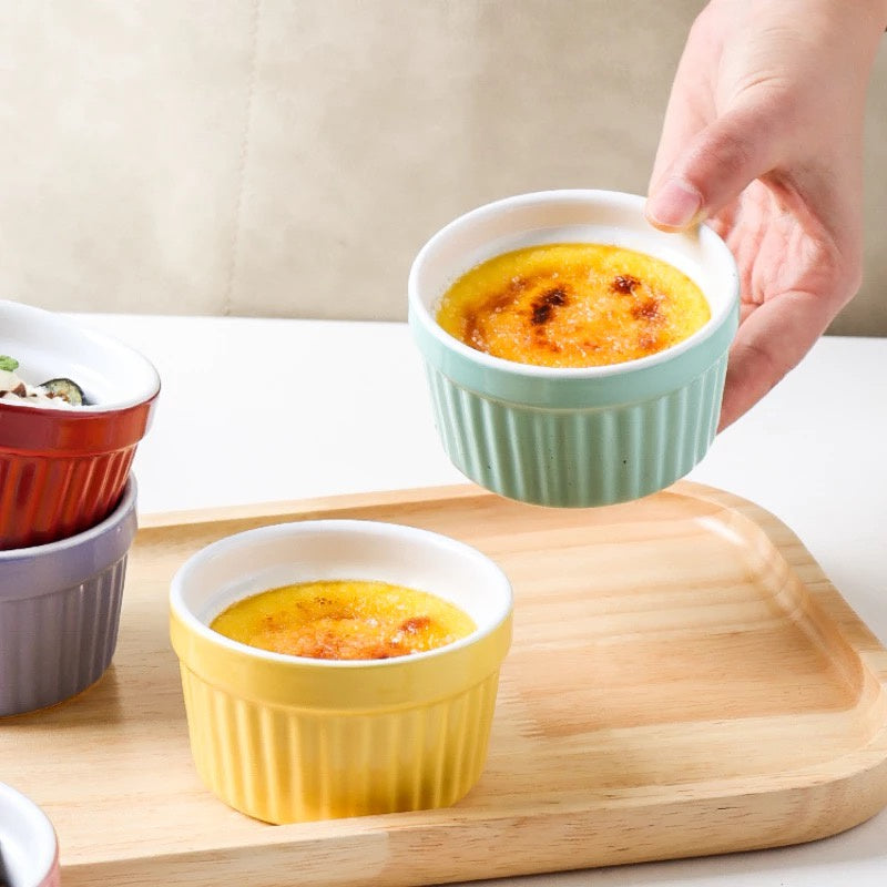 (READY STOCK)Baking Dessert Cake Caramel Pudding Bowl Ceramic Ramekins Soufflé Baking Cup Oven High Temperature