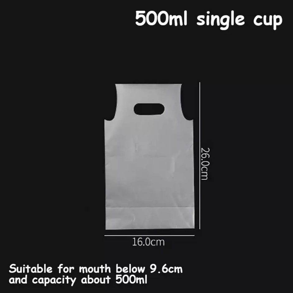 (READY STOCK)Paper Cup Plastic Bag Thickened Disposable Take Away Packaging Bag Milk Tea Beverage 100pcs