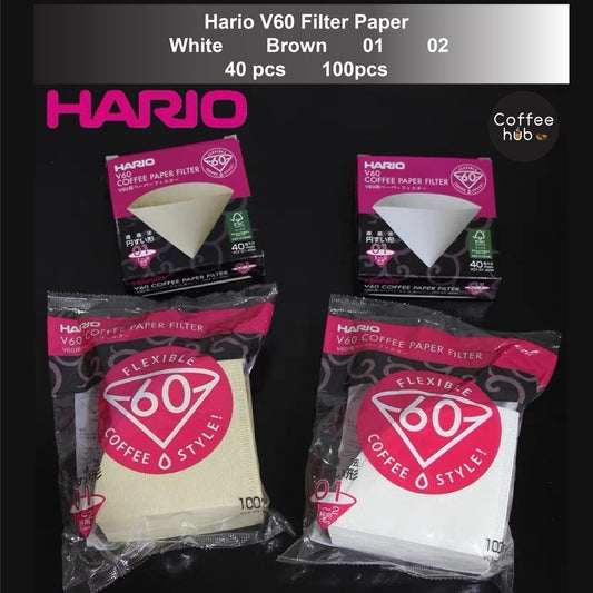 (Ready Stock)Genuine Hario Japan V60 Filter Paper Brown Unbleached White 01 02 | 40 Pcs 100 pcs