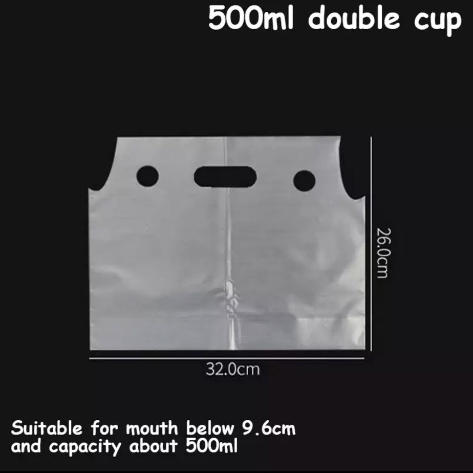 (READY STOCK)Paper Cup Plastic Bag Thickened Disposable Take Away Packaging Bag Milk Tea Beverage 100pcs