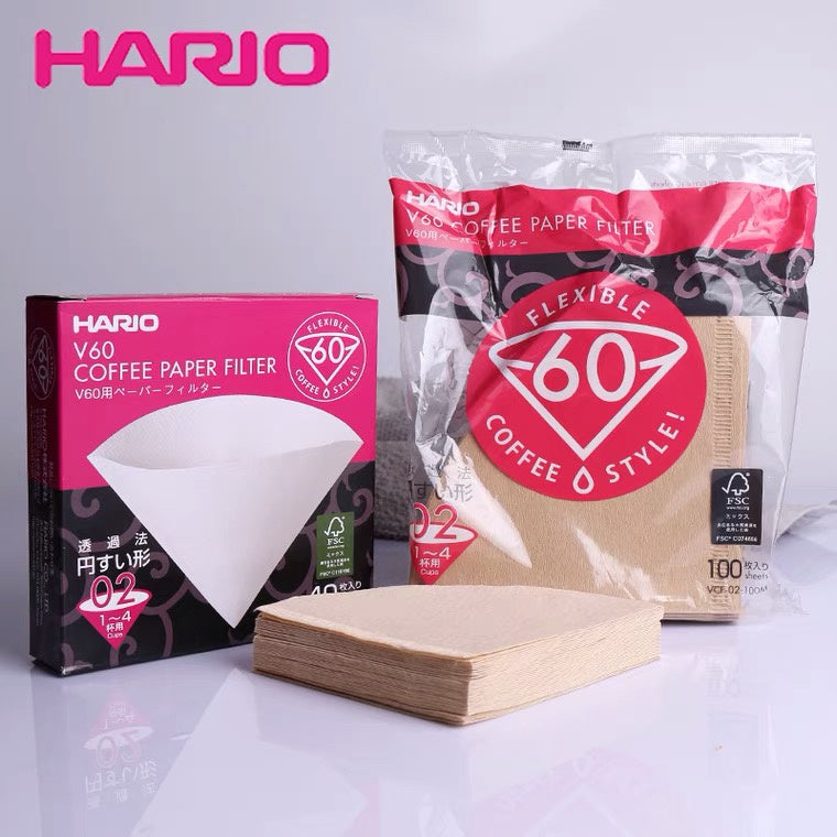 (Ready Stock)Genuine Hario Japan V60 Filter Paper Brown Unbleached White 01 02 | 40 Pcs 100 pcs