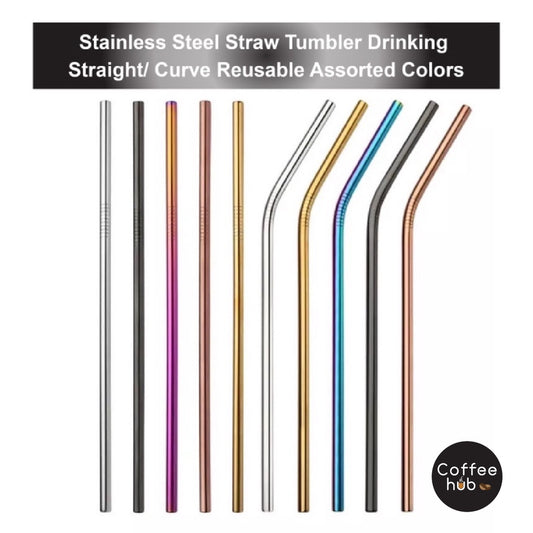 (Ready Stock)Stainless Steel Straw Tumbler Drinking Straight/ Curve Reusable Assorted Colors