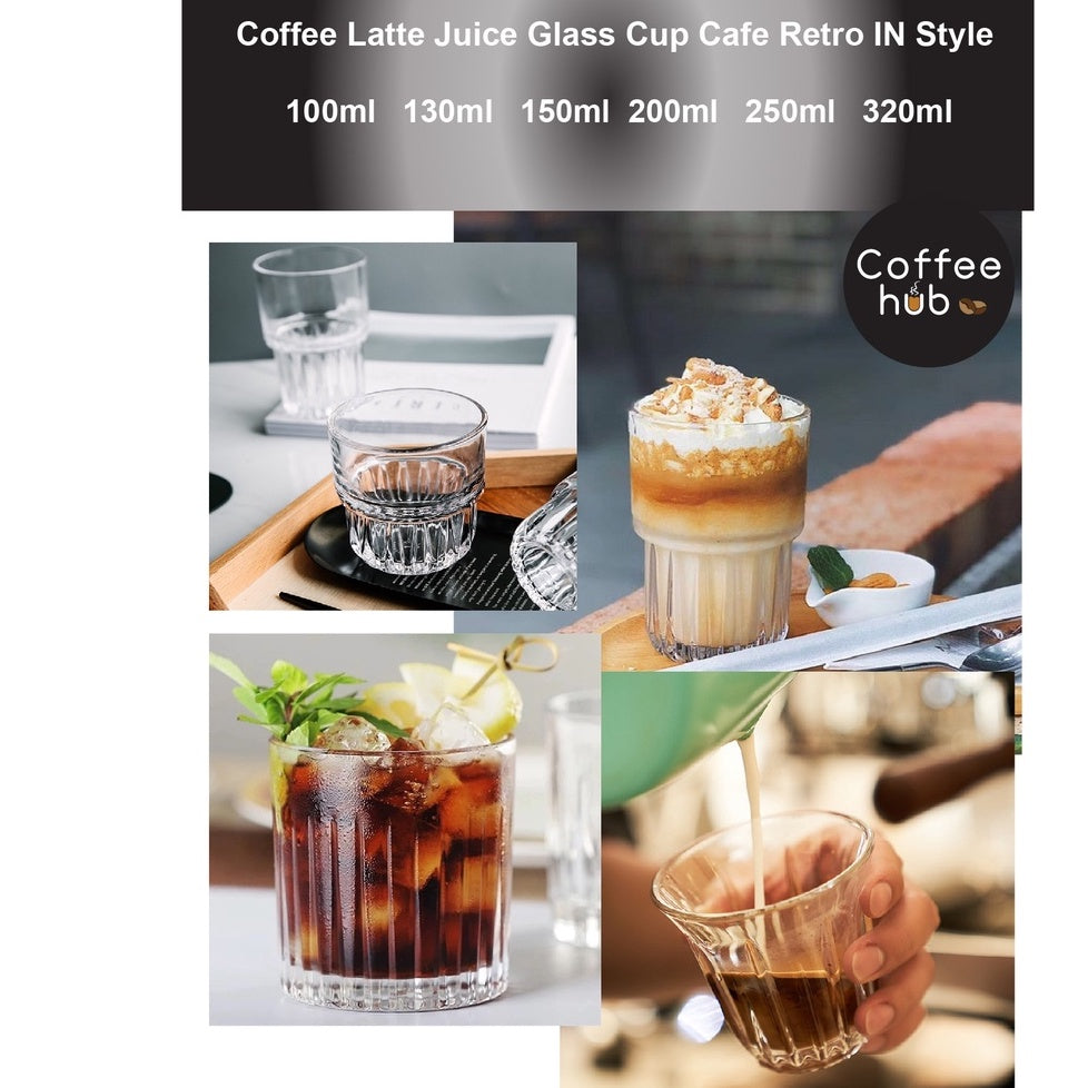 (READY STOCK)Coffee Latte Juice Wine Whisky Drink Café IN Style Clear Tempered Glass Cup Retro