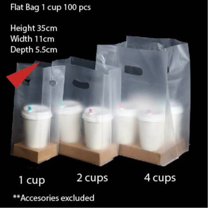 (READY STOCK)Paper Cup Plastic Bag Thickened Disposable Take Away Packaging Bag Milk Tea Beverage 100pcs