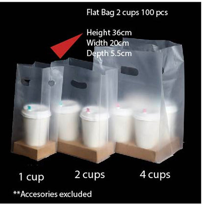 (READY STOCK)Paper Cup Plastic Bag Thickened Disposable Take Away Packaging Bag Milk Tea Beverage 100pcs