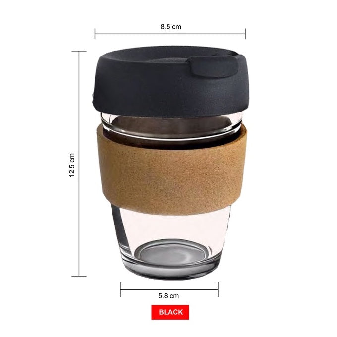 (Ready Stock)Espress Coffee Take Away Reusable Mug Cup Glass with Cork Band 12oz |340ml