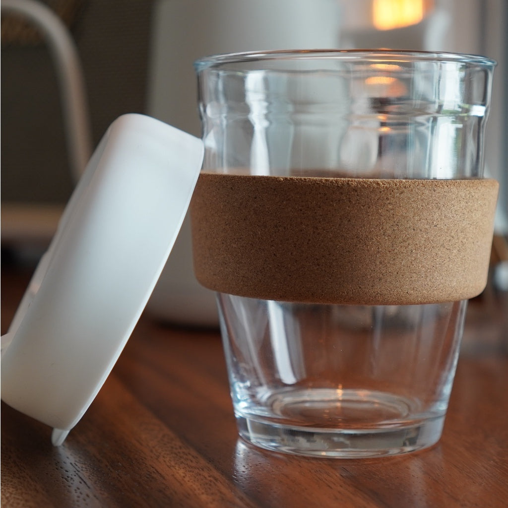 (Ready Stock)Espress Coffee Take Away Reusable Mug Cup Glass with Cork Band 12oz |340ml