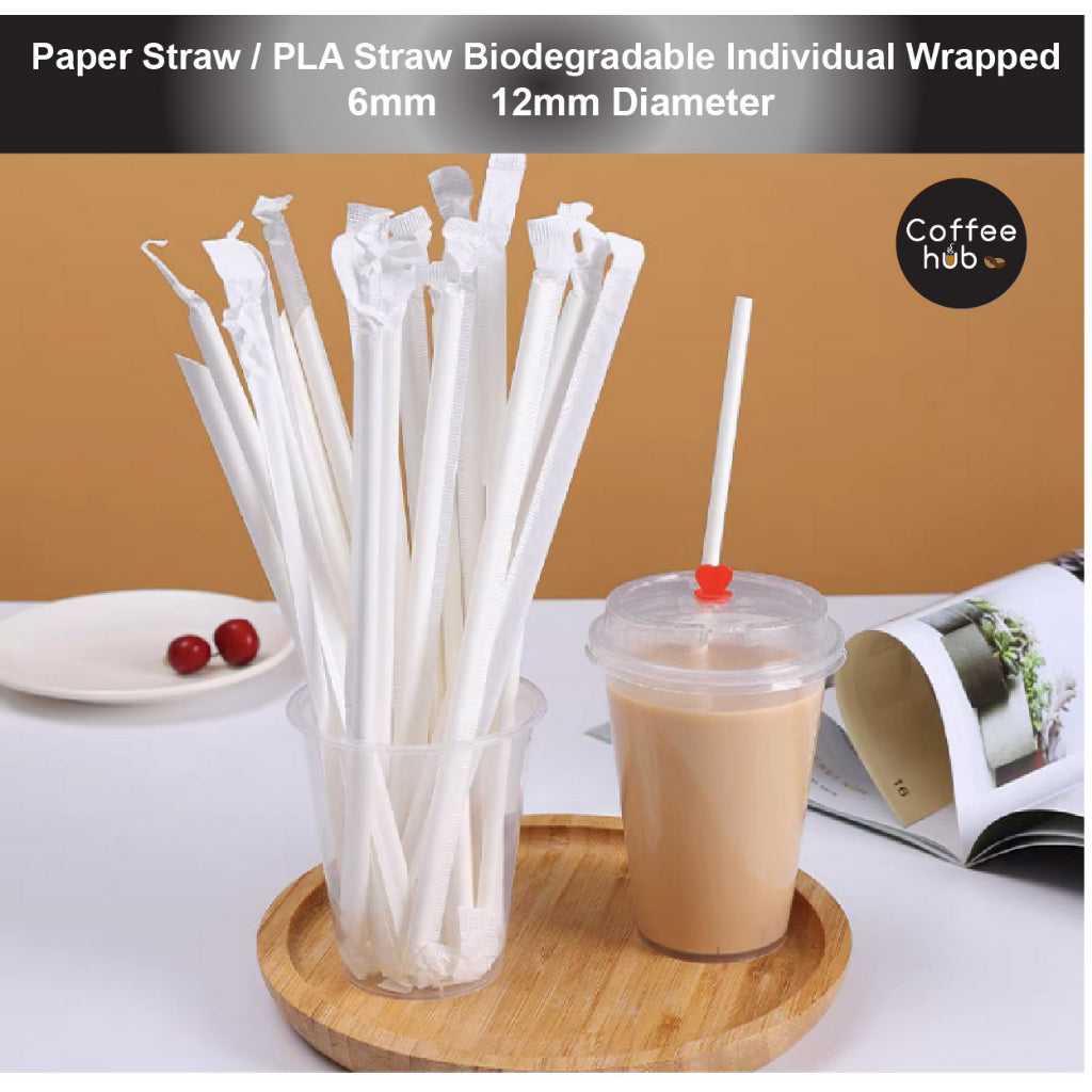 (READY STOCK)Coffee Boba Milk Tea Paper /PLA  Straw Café Supplies 19 23cm Length ±100pcs/bag 0.6cm 1.2cm(Paper Wrapped)