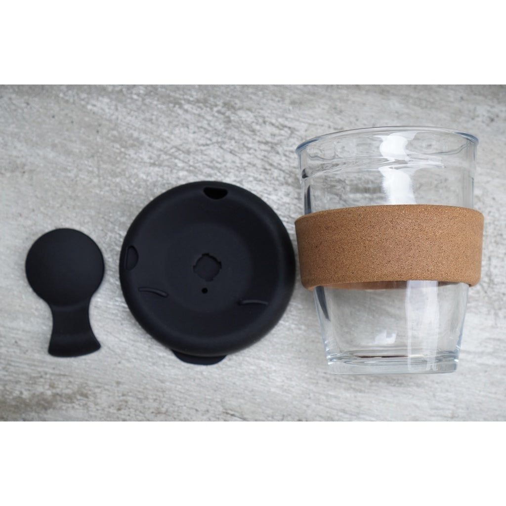 (Ready Stock)Espress Coffee Take Away Reusable Mug Cup Glass with Cork Band 12oz |340ml